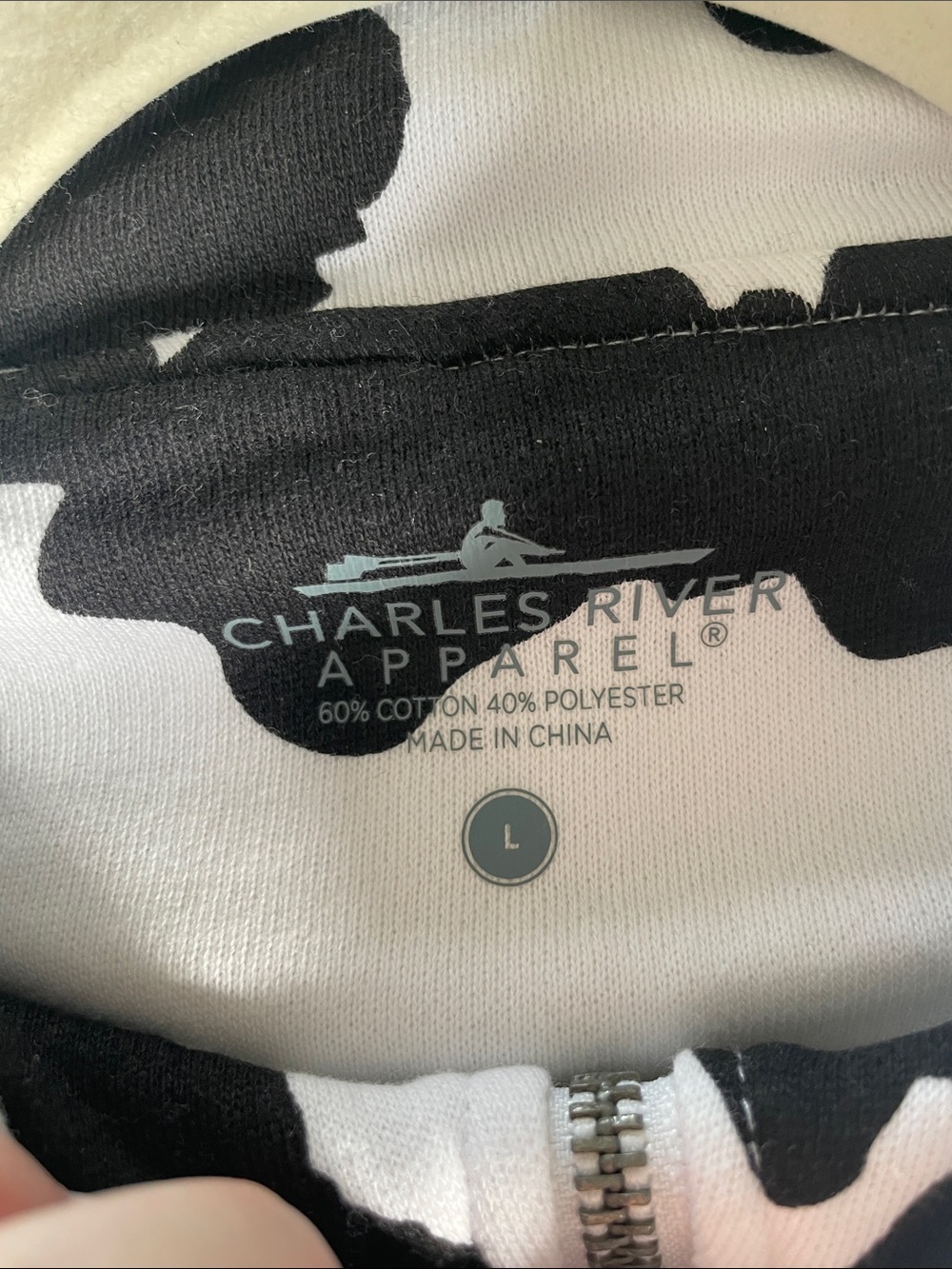 Charles River /Williams College Black & White Cow Print Quarter-Zip Sweatshirt - Picture 9 of 10